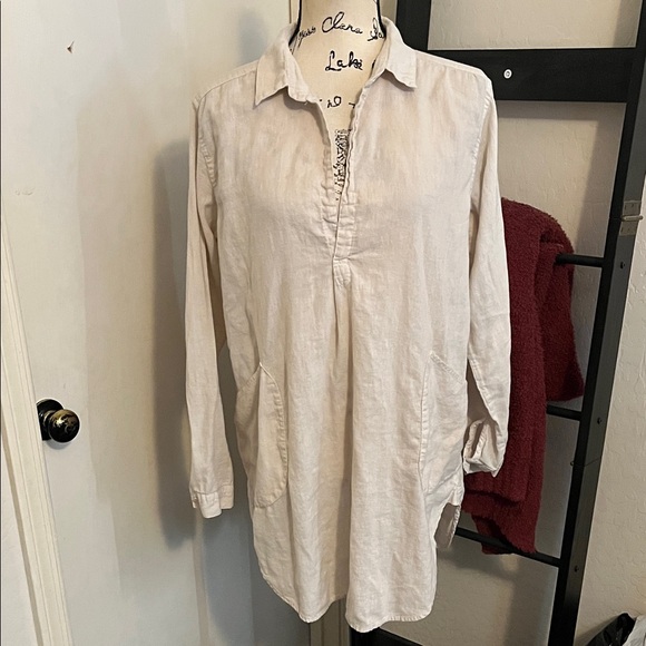 CP Shades Tops - CP Shades Beige Pullover Long Sleeve Linen Blend Top Lagenlook Minimalist